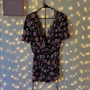 Flower print short jumpsuit